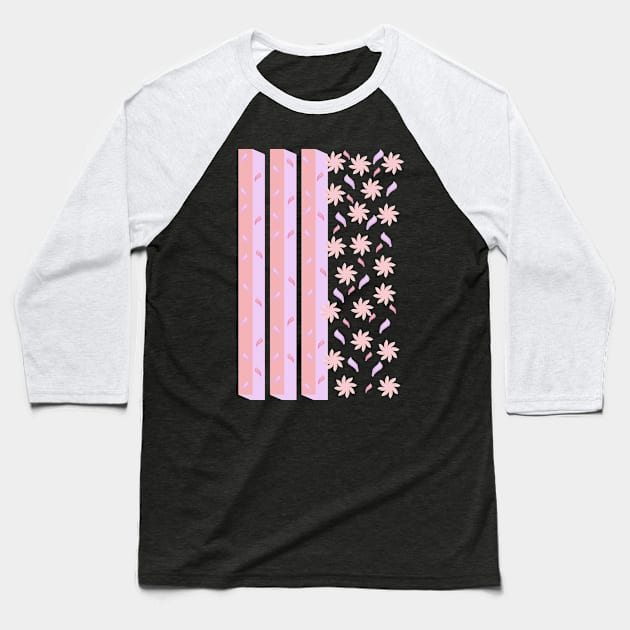 Pattern of stripes and flowers Baseball T-Shirt by Evgeniya